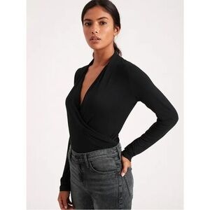 Banana Republic Threadsoft Black Wrap Long sleeve Top Small Minimalist NWOT
